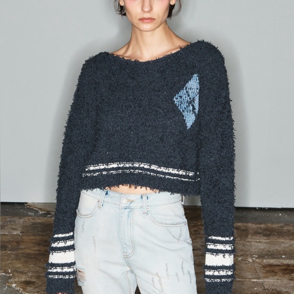 TheOpen Product Cropped Navy Striped Sweater - $250 Retail!!
